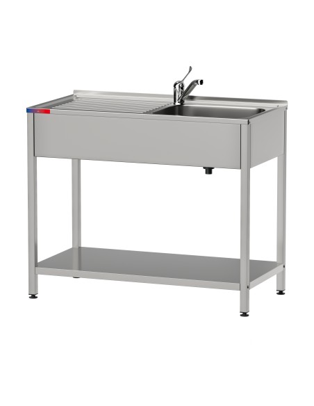 Fregadero bajo barra 1 seno y 1 escurridor y grifo incluido dos aguas industrial acero inoxidable 800 x 500 x 850 mm