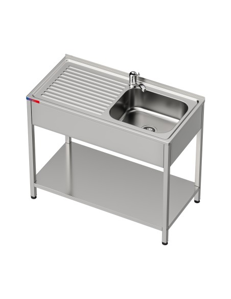 Fregadero bajo barra 1 seno y 1 escurridor y grifo incluido dos aguas industrial acero inoxidable 800 x 500 x 850 mm