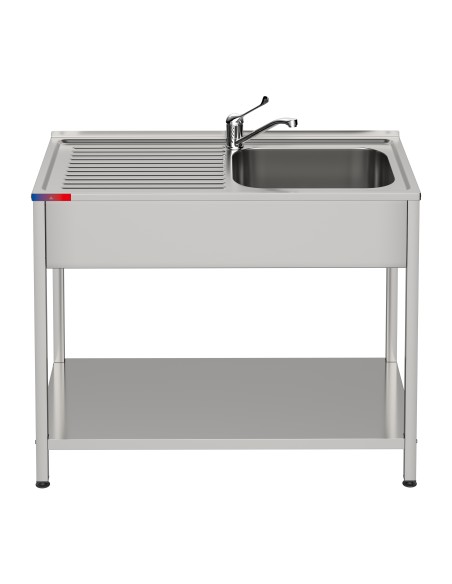 Fregadero bajo barra 1 seno y 1 escurridor y grifo incluido dos aguas industrial acero inoxidable 800 x 500 x 850 mm