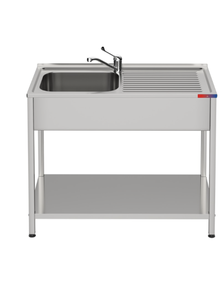 Fregadero bajo barra 1 seno y 1 escurridor y grifo incluido dos aguas industrial acero inoxidable 800 x 500 x 850 mm