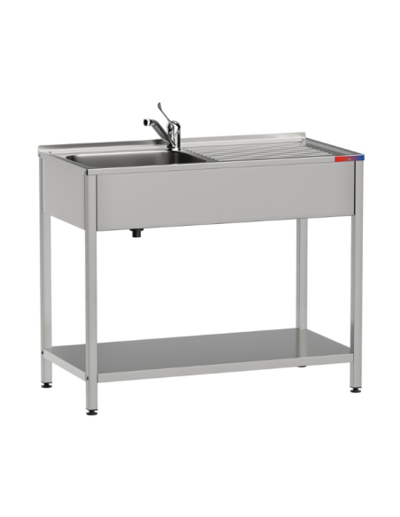 Fregadero bajo barra 1 seno y 1 escurridor y grifo incluido dos aguas industrial acero inoxidable 800 x 500 x 850 mm