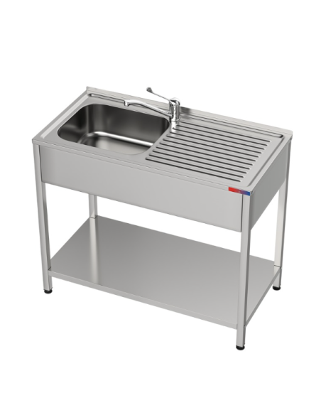 Fregadero bajo barra 1 seno y 1 escurridor y grifo incluido dos aguas industrial acero inoxidable 800 x 500 x 850 mm