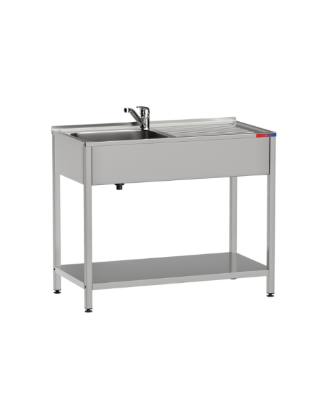 Fregadero bajo barra 1 seno y 1 escurridor y grifo incluido dos aguas industrial acero inoxidable 800 x 500 x 850 mm