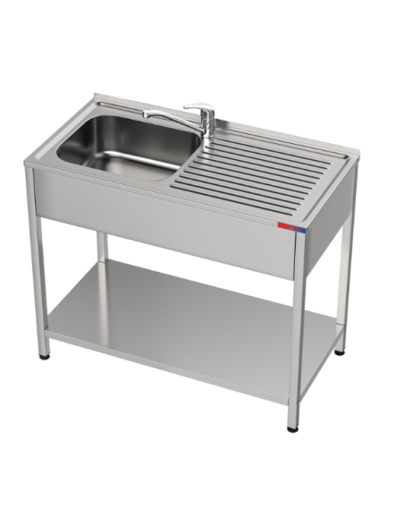 Fregadero bajo barra 1 seno y 1 escurridor y grifo incluido dos aguas industrial acero inoxidable 800 x 500 x 850 mm