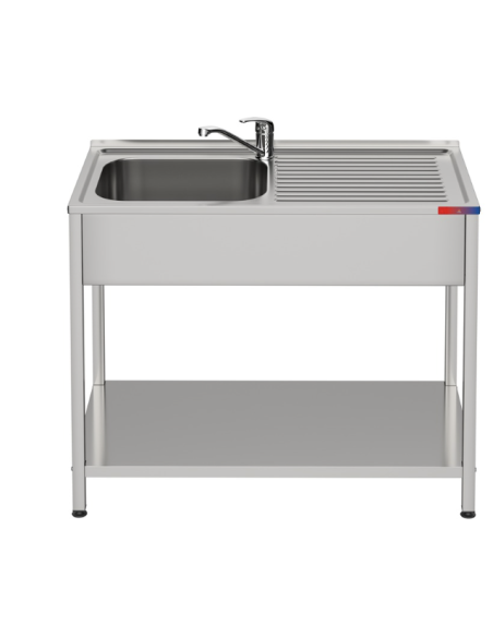 Fregadero bajo barra 1 seno y 1 escurridor y grifo incluido dos aguas industrial acero inoxidable 800 x 500 x 850 mm