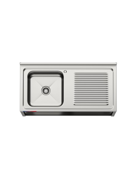 Fregadero bajo barra 1 seno y 1 escurridor industrial acero inoxidable balda y grifo incluido 1200 x 600 x 850 mm