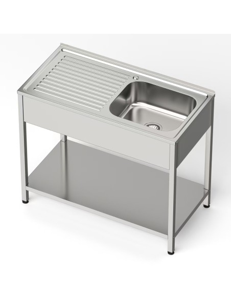 Fregadero bajo barra 1 seno y 1 escurridor industrial acero inoxidable 800 x 500 x 850 mm