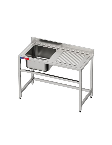 Fregadero bajo barra 1 seno y 1 escurridor, incluye grifo dos aguas industrial acero inoxidable 1200 x 600 x 850 mm