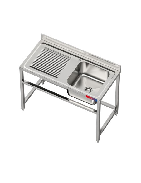 Fregadero bajo barra 1 seno y 1 escurridor, incluye grifo dos aguas industrial acero inoxidable 1200 x 600 x 850 mm