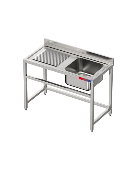 Fregadero bajo barra 1 seno y 1 escurridor, incluye grifo dos aguas industrial acero inoxidable 1200 x 600 x 850 mm