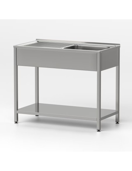 Fregadero bajo barra 1 seno y 1 escurridor industrial acero inoxidable 1000 x 500 x 850 mm
