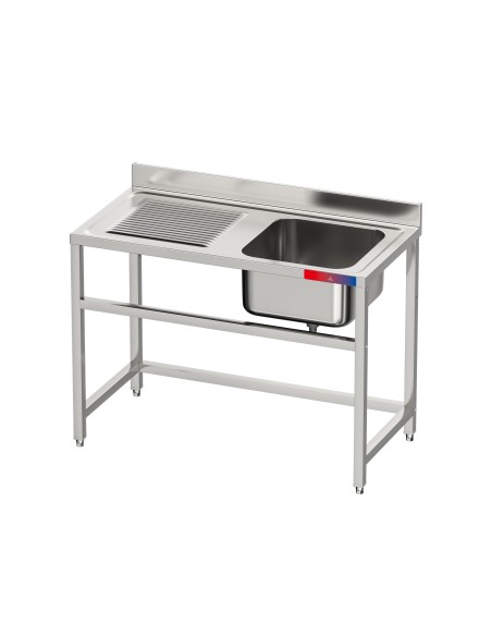 Fregadero 1 seno y 1 escurridor, industrial acero inoxidable 1200 x 600 x 850 mm