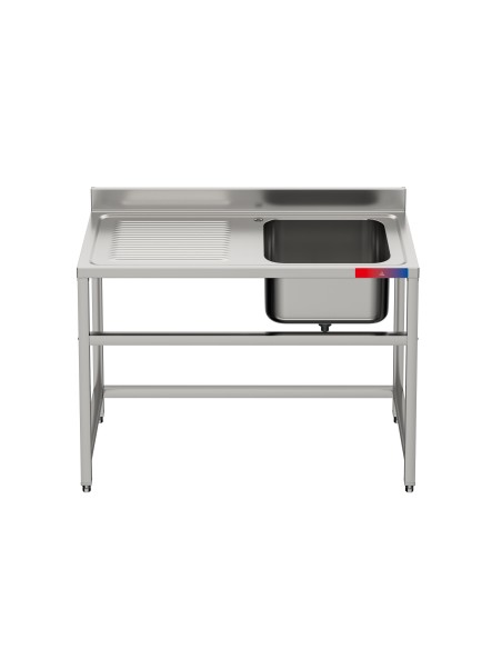 Fregadero 1 seno y 1 escurridor, industrial acero inoxidable 1200 x 600 x 850 mm