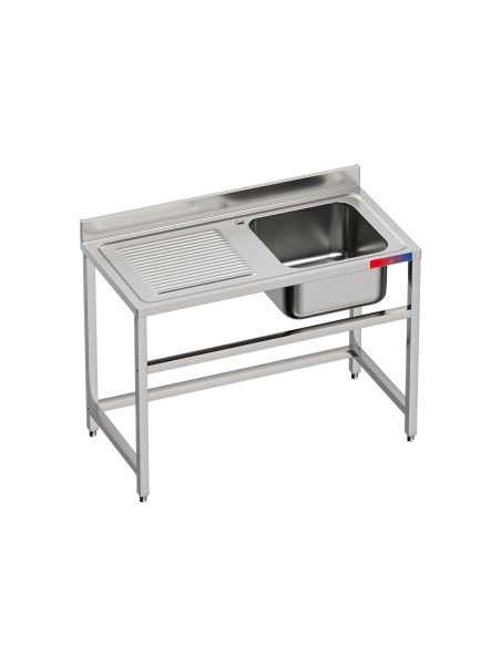 Fregadero 1 seno y 1 escurridor, industrial acero inoxidable 1200 x 600 x 850 mm