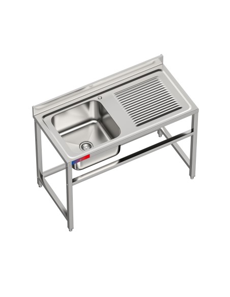 Fregadero 1 seno y 1 escurridor, industrial acero inoxidable 1200 x 600 x 850 mm