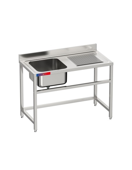 Fregadero 1 seno y 1 escurridor, industrial acero inoxidable 1200 x 600 x 850 mm