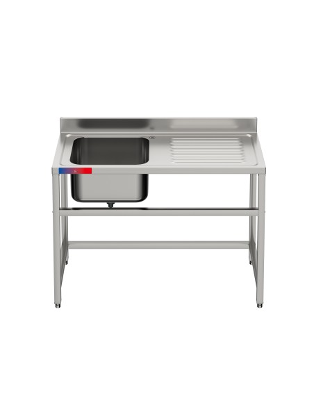 Fregadero 1 seno y 1 escurridor, industrial acero inoxidable 1200 x 600 x 850 mm