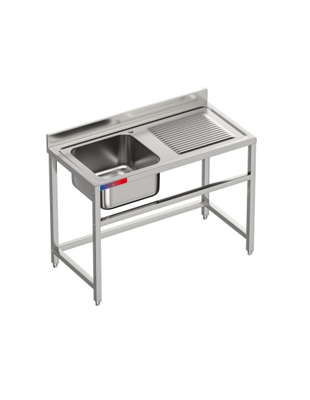 Fregadero 1 seno y 1 escurridor, industrial acero inoxidable 1200 x 600 x 850 mm