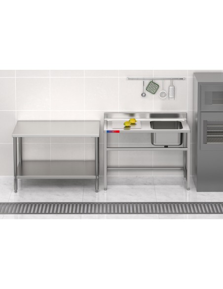 Fregadero 1 seno y 1 escurridor, industrial acero inoxidable 1200 x 600 x 850 mm