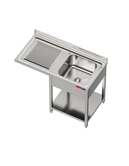 Fregadero bajo barra 1 seno y 1 escurridor, incluye grifo dos aguas industrial acero inoxidable 1200 x 600 x 850 mm