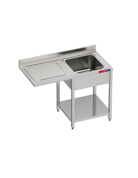 Fregadero bajo barra 1 seno y 1 escurridor, incluye grifo dos aguas industrial acero inoxidable 1200 x 600 x 850 mm