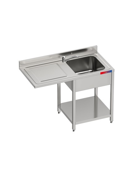 Fregadero bajo barra 1 seno y 1 escurridor, incluye grifo dos aguas industrial acero inoxidable 1200 x 600 x 850 mm