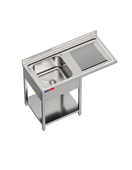 Fregadero bajo barra 1 seno y 1 escurridor industrial acero inoxidable hueco lavavasos 1200 x 600 x 850 mm