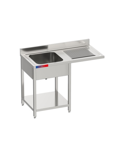 Fregadero bajo barra 1 seno y 1 escurridor industrial acero inoxidable hueco lavavasos 1200 x 600 x 850 mm