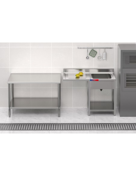 Fregadero bajo barra 1 seno y 1 escurridor industrial acero inoxidable hueco lavavasos 1200 x 600 x 850 mm