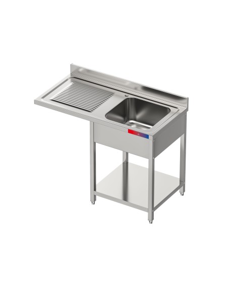 Fregadero bajo barra 1 seno y 1 escurridor industrial acero inoxidable hueco lavavasos 1200 x 600 x 850 mm