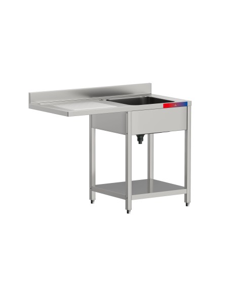 Fregadero bajo barra 1 seno y 1 escurridor industrial acero inoxidable hueco lavavasos 1200 x 600 x 850 mm