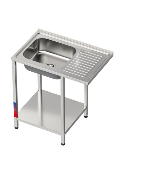 Fregadero bajo barra 1 seno y 1 escurridor industrial acero inoxidable hueco lavavasos 800 x 500 x 850 mm