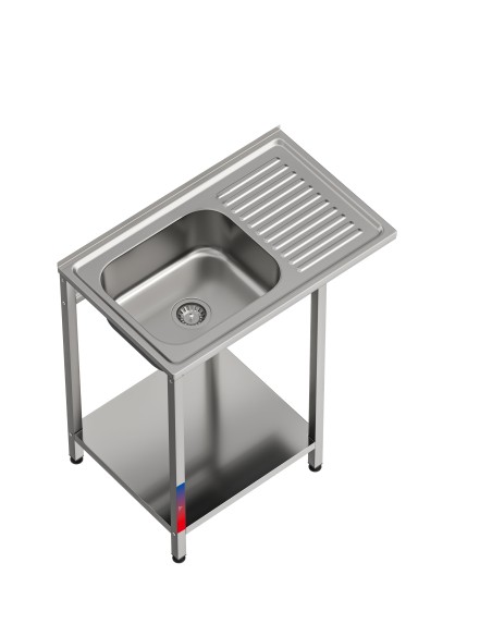 Fregadero bajo barra 1 seno y 1 escurridor industrial acero inoxidable hueco lavavasos 800 x 500 x 850 mm