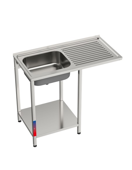 Fregadero bajo barra 1 seno y 1 escurridor industrial acero inoxidable hueco lavavasos 1000 x 500 x 850 mm