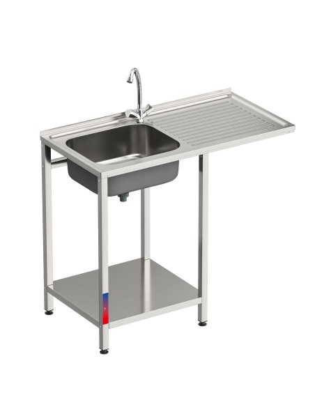 Fregadero bajo barra 1 seno y 1 escurridor industrial acero inoxidable hueco lavavasos 1000 x 500 x 850 mm