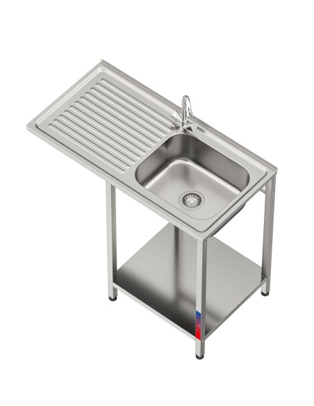 Fregadero bajo barra 1 seno y 1 escurridor industrial acero inoxidable hueco lavavasos 1000 x 500 x 850 mm