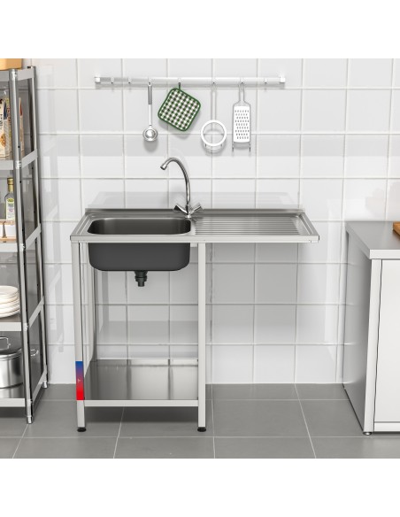 Fregadero bajo barra 1 seno y 1 escurridor industrial acero inoxidable hueco lavavasos 1000 x 500 x 850 mm