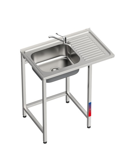 Fregadero bajo barra 1 seno y 1 escurridor grifo codo incluido industrial acero inoxidable hueco lavavasos 800 x 500 x 850 mm