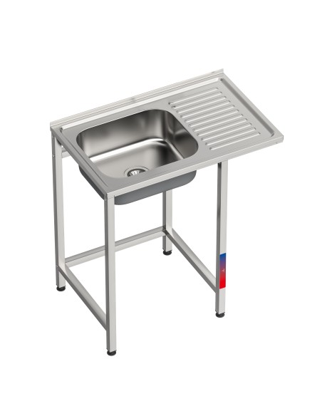 Fregadero bajo barra 1 seno y 1 escurridor industrial acero inoxidable hueco lavavasos 800 x 500 x 850 mm