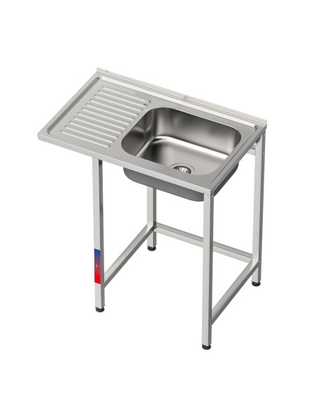 Fregadero bajo barra 1 seno y 1 escurridor industrial acero inoxidable hueco lavavasos 800 x 500 x 850 mm