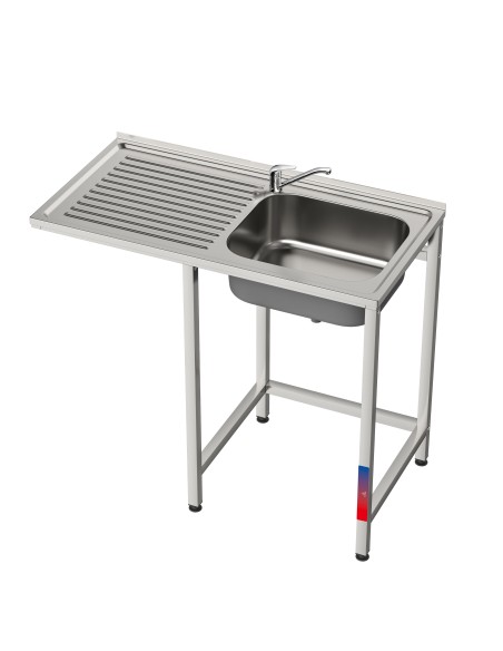 Fregadero bajo barra 1 seno y 1 escurridor industrial acero inoxidable hueco lavavasos 1000 x 500 x 850 mm