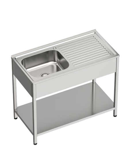 Fregadero bajo barra 1 seno y 1 escurridor industrial acero inoxidable 800 x 500 x 850 mm