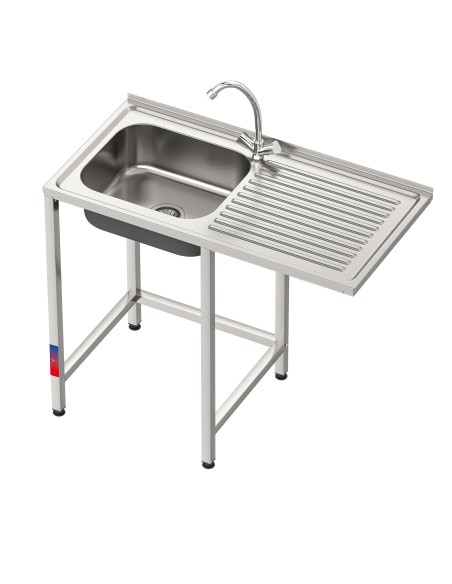 Fregadero bajo barra 1 seno y 1 escurridor industrial acero inoxidable hueco lavavasos 1000 x 500 x 850 mm