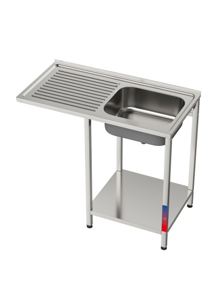 Fregadero bajo barra 1 seno y 1 escurridor y grifo dos aguas industrial acero inoxidable hueco lavavasos