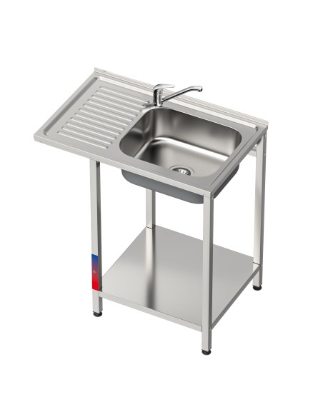 Fregadero bajo barra 1 seno y 1 escurridor y grifo dos aguas industrial acero inoxidable hueco lavavasos