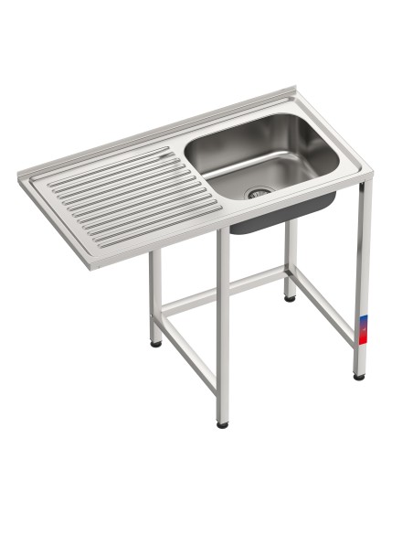 Fregadero bajo barra 1 seno y 1 escurridor y grifo dos aguas industrial acero inoxidable hueco lavavasos 1000 x 500 x 850 mm