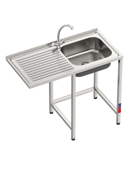 Fregadero bajo barra 1 seno y 1 escurridor y grifo dos aguas industrial acero inoxidable hueco lavavasos 1000 x 500 x 850 mm