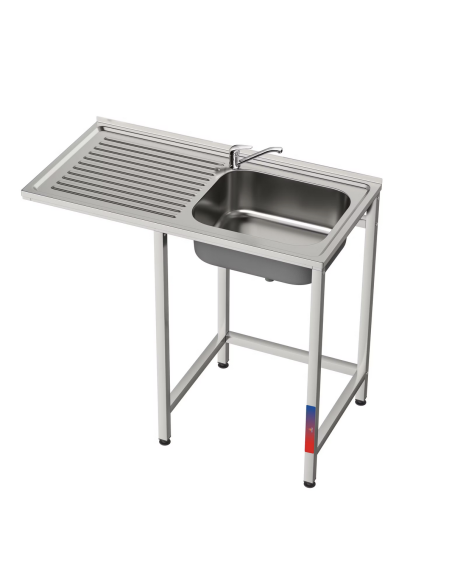 Fregadero bajo barra 1 seno y 1 escurridor y grifo dos aguas industrial acero inoxidable con hueco lavavasos 1000 x 500 x 850 mm