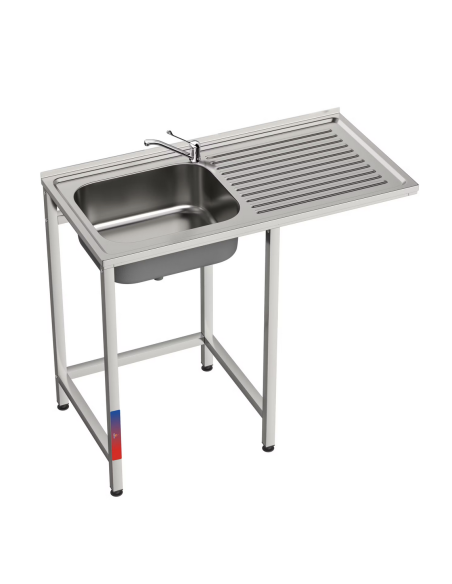 Fregadero bajo barra 1 seno y 1 escurridor y grifo dos aguas industrial acero inoxidable y hueco lavavasos 1000 x 500 x 850 mm