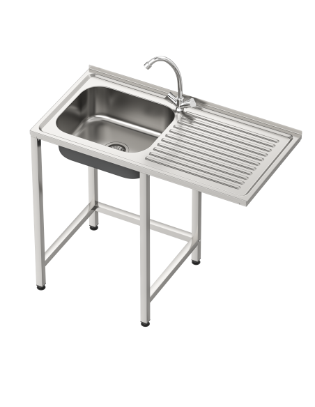 Fregadero bajo barra 1 seno y 1 escurridor y grifo dos aguas industrial acero inoxidable y hueco lavavasos 1000 x 500 x 850 mm